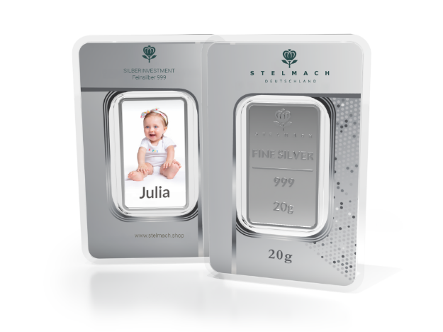 Bild von Silberbarren 20g mit Foto –  999 Silber 